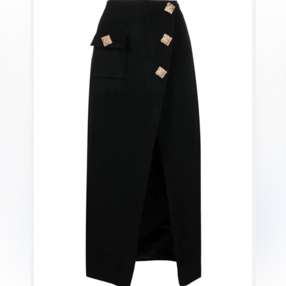 Self-portrait Studded Wool Midi Skirt In Black
